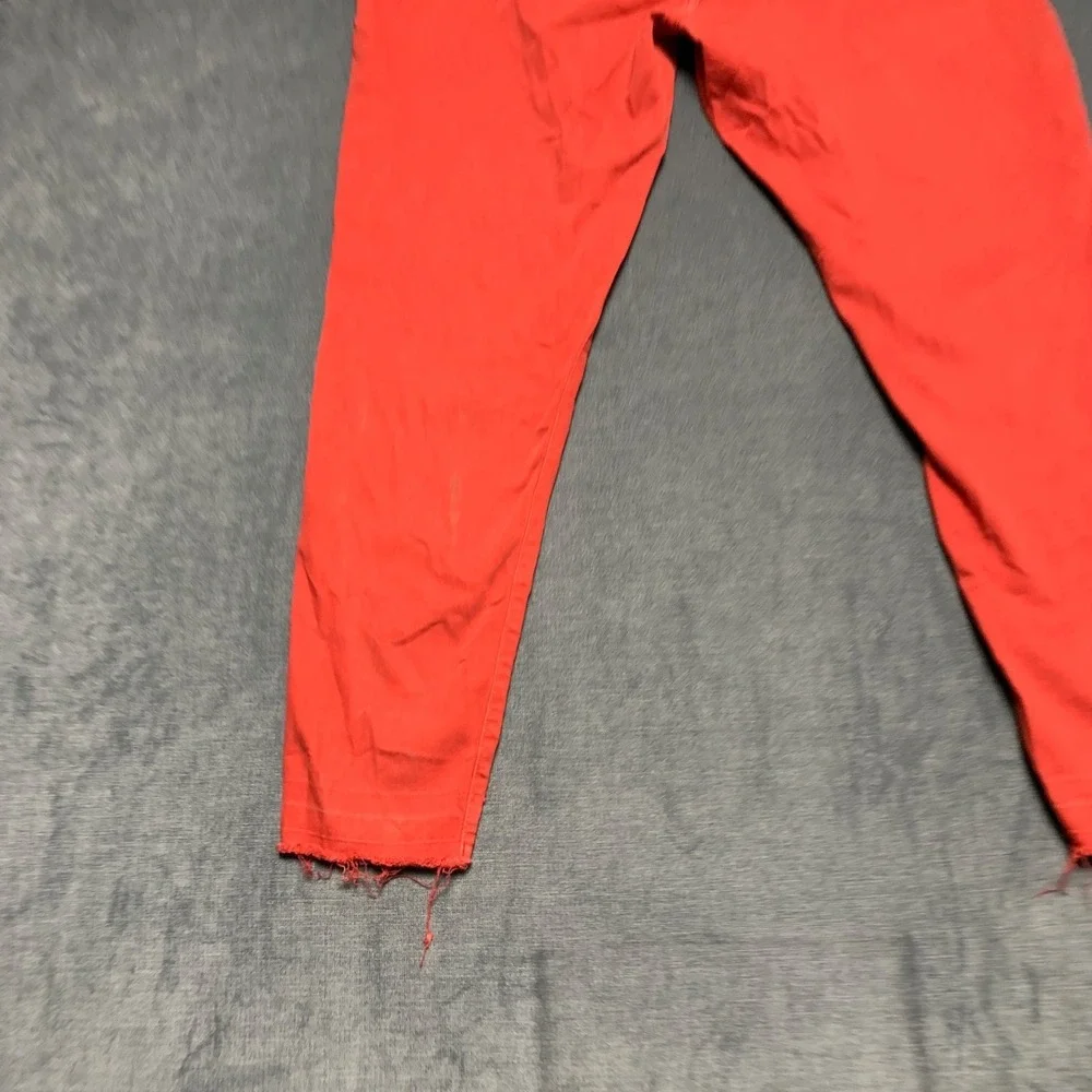 Mens Jeans 35x27 Red Denim Skinny Leg Regular Fit 5 Pockets Outdoor Frayed Hem